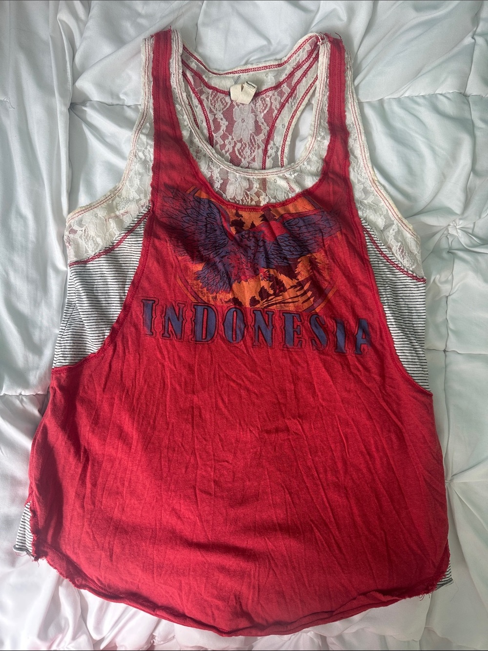 Free People Red 'Indonesia' Graphic Lace-Back Tank